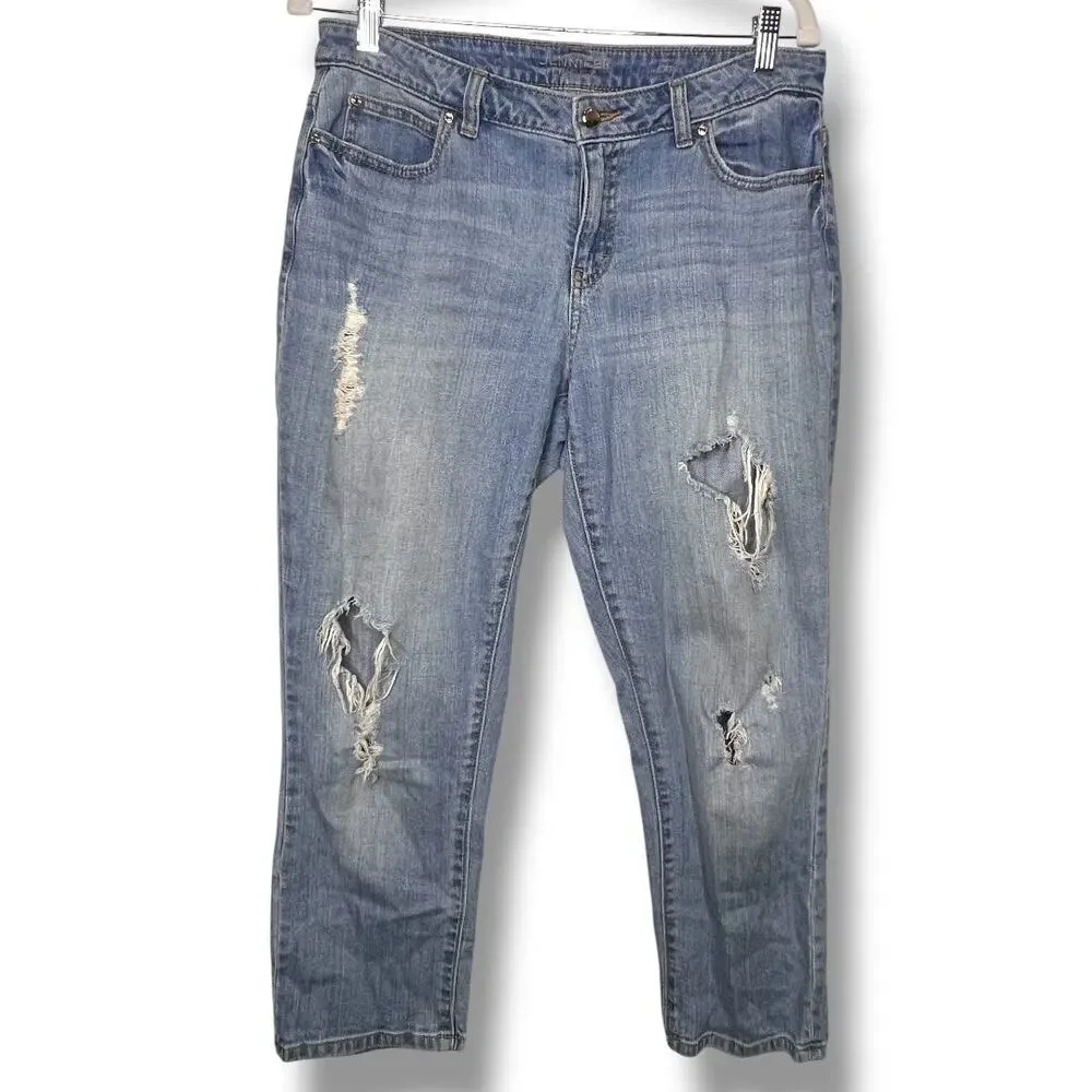 Jennifer Lopez Capri Distressed Light Wash Denim Jeans 10